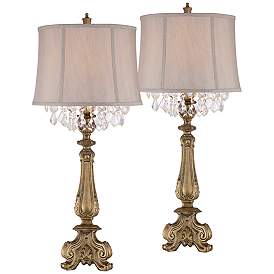 Image2 of Barnes and Ivy Dubois Antique Gold and Crystal Console Table Lamps Set of 2
