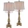 Barnes and Ivy Dubois Antique Gold and Crystal Console Table Lamps Set of 2
