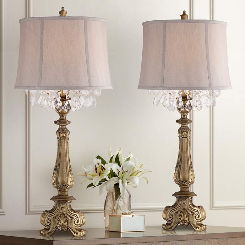 Image 1 Barnes and Ivy Dubois Antique Gold and Crystal Console Table Lamps Set of 2