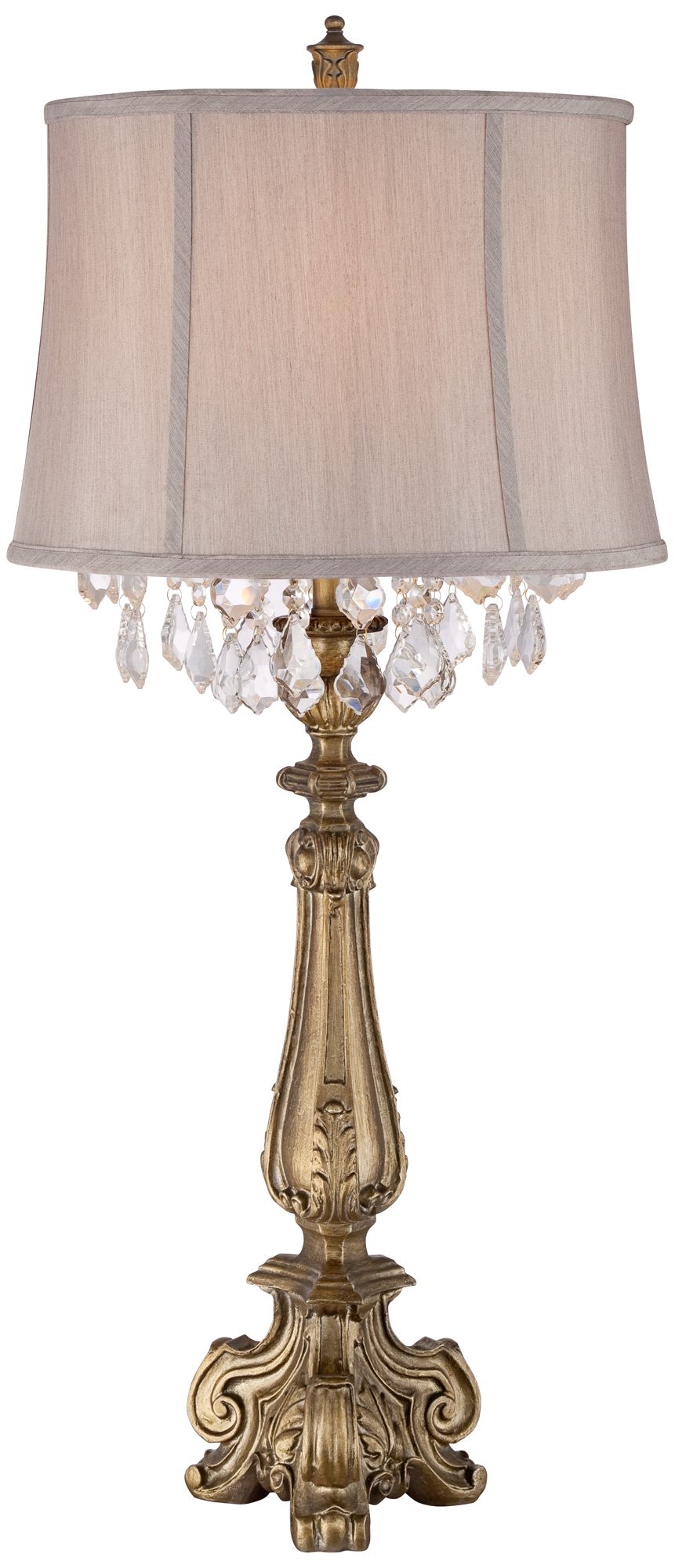 Barnes and Ivy Dubois Antique Gold and Crystal Console Table Lamps Set of 2