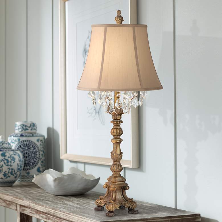 Image 1 Barnes and Ivy Duval 33" Crystal and Aged Gold Candlestick Table Lamp