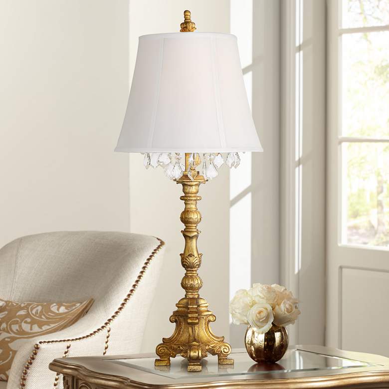 Image 1 Barnes and Ivy Duval 34" High Gold and Crystal Candlestick Table Lamp