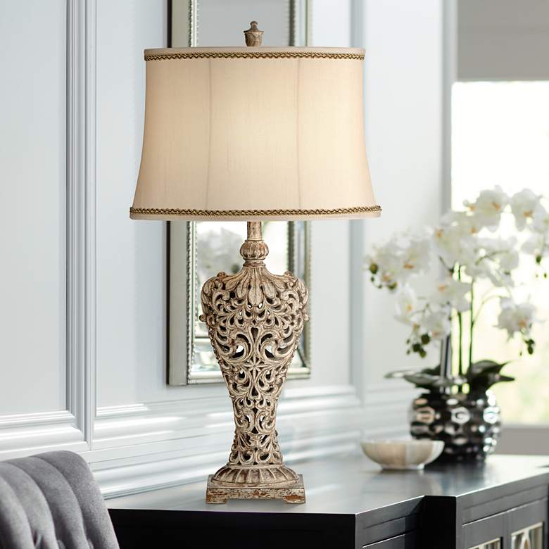 Image 1 Barnes and Ivy Elle 33" Gold Table Lamp with Florentine Twist Shade