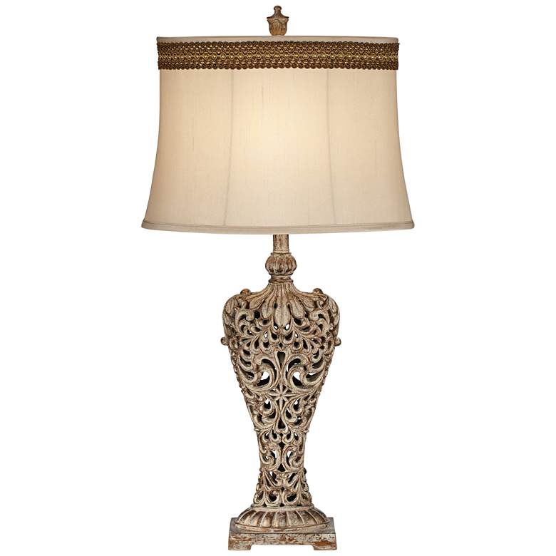 Image 2 Barnes and Ivy Elle Gold Table Lamp with Florentine Scroll Trim Shade