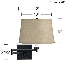 Image3 of Barnes and Ivy Espresso Black Burlap Drum Shade Plug-In Swing Arm Wall Lamp more views