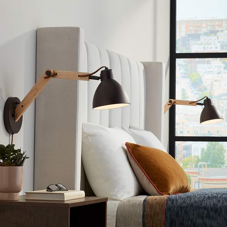 Image 1 Barnes and Ivy Euless Bronze Adjustable Plug-In Wall Lamps Set of 2