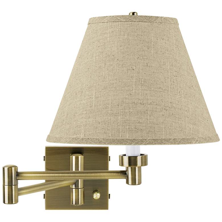 Image 1 Barnes and Ivy Fine Burlap Empire Antique Brass Swing Arm Wall Lamp