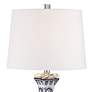 Barnes and Ivy Floral Pattern Iris Blue and White Porcelain Table Lamp in scene