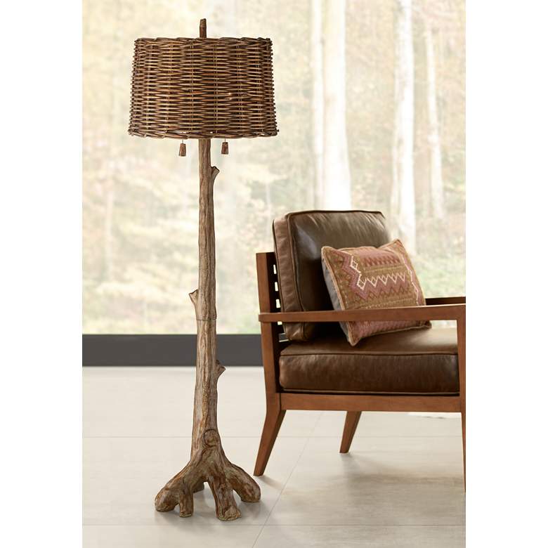 Image 1 Barnes and Ivy Forrest Sequoia Tree 61 inch Wicker Shade Rustic Floor Lamp