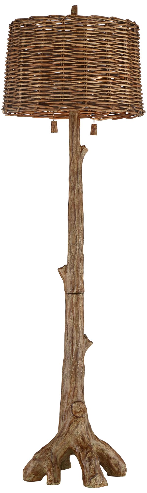 Barnes and Ivy Forrest Sequoia Tree 61" Wicker Shade Rustic Floor Lamp in scene