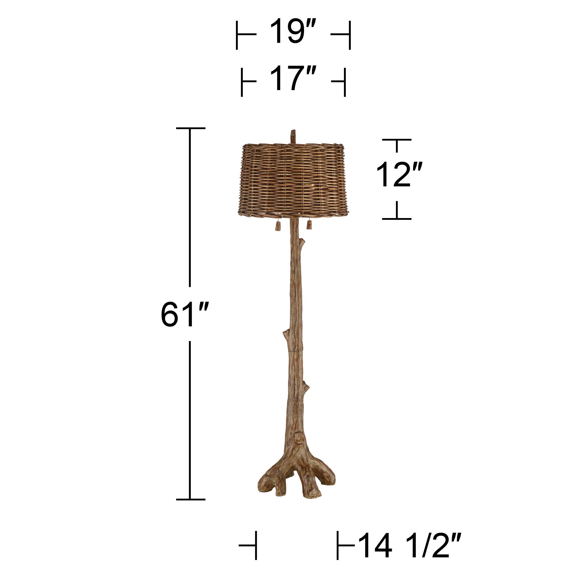 Barnes and Ivy Forrest Sequoia Tree 61" Wicker Shade Rustic Floor Lamp in scene