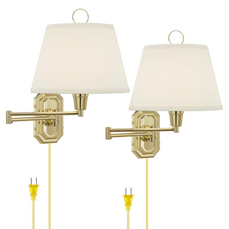Image 1 Barnes and Ivy Fredericks Traditional Brass Plug-In Wall Lamps Set of 2