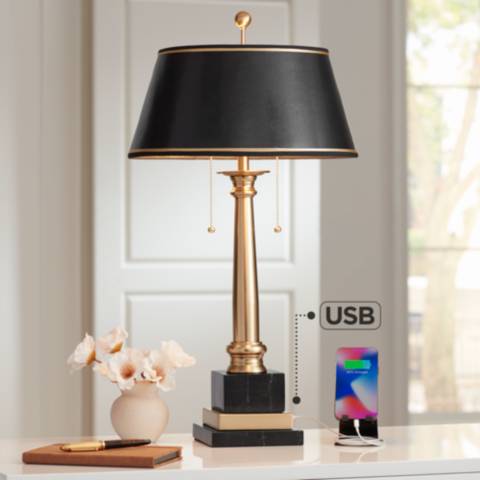 Arlai 28-inch Brass Table Lamp with Black Cotton Shade