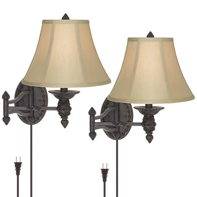 Image 1 Barnes and Ivy Godia Bronze Plug-In Swing Arm Wall Lamps Set of 2