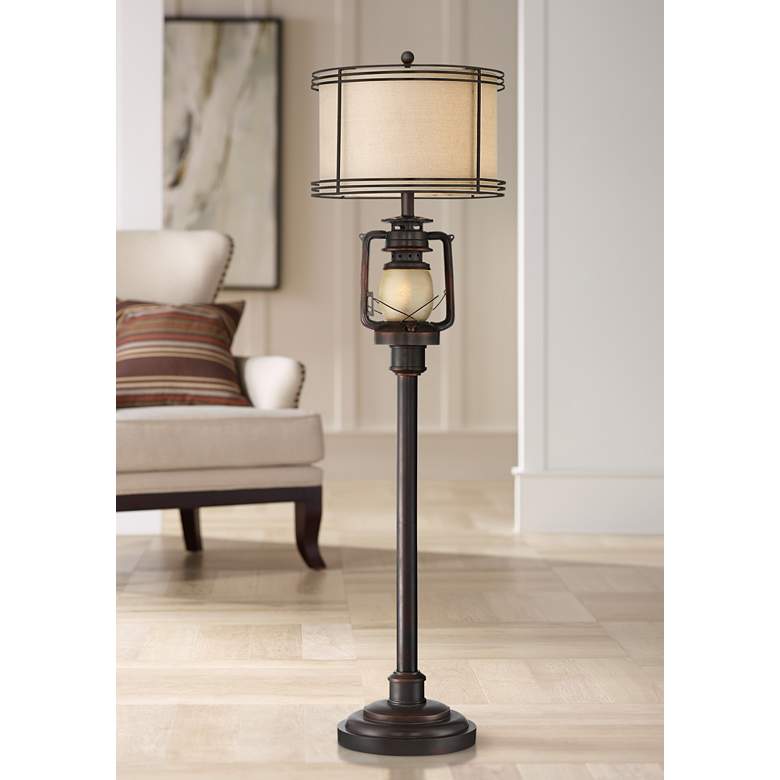 Image 1 Barnes and Ivy Henson 63 inch Rustic Lantern Floor Lamp with Night Light