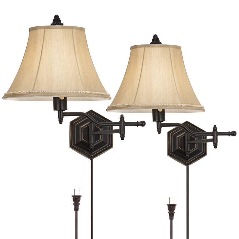 Image 1 Barnes and Ivy Hexagon Bronze Swing Arm Plug-In Wall Lamps Set of 2