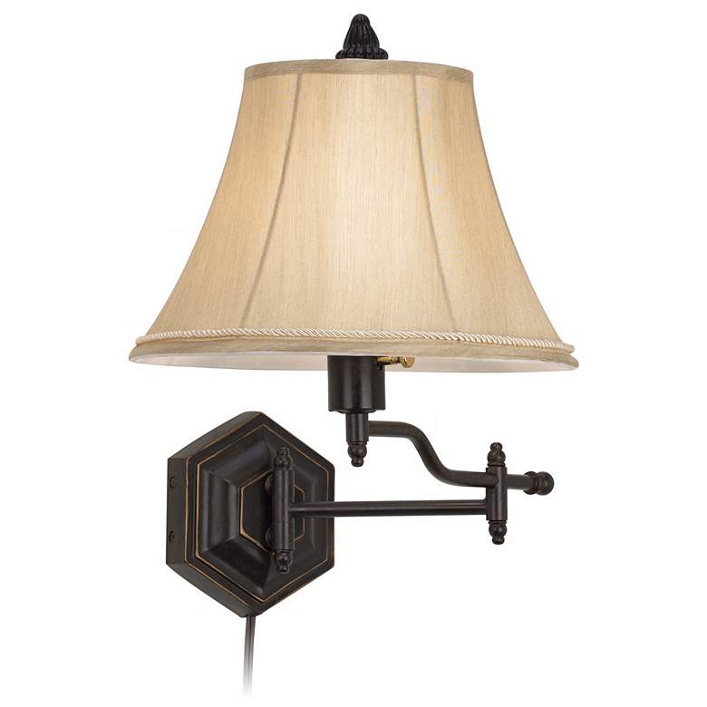 Image 6 Barnes and Ivy Hexagon Swing Arm Plug-In Wall Lamp with Cord Cover more views