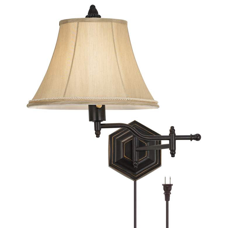 Image 2 Barnes and Ivy Hexagon Swing Arm Plug-In Wall Lamp with Dimmer