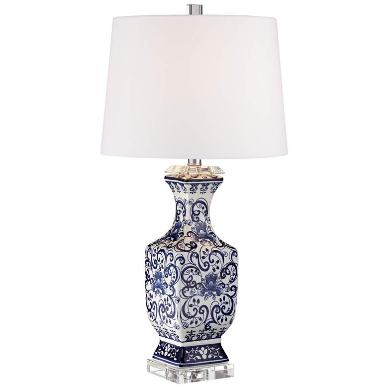 Image 2 Barnes and Ivy Iris 28 inch Blue White Porcelain Table Lamp with Dimmer