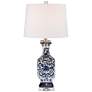 Barnes and Ivy Iris 28" Blue White Porcelain Table Lamp with Dimmer