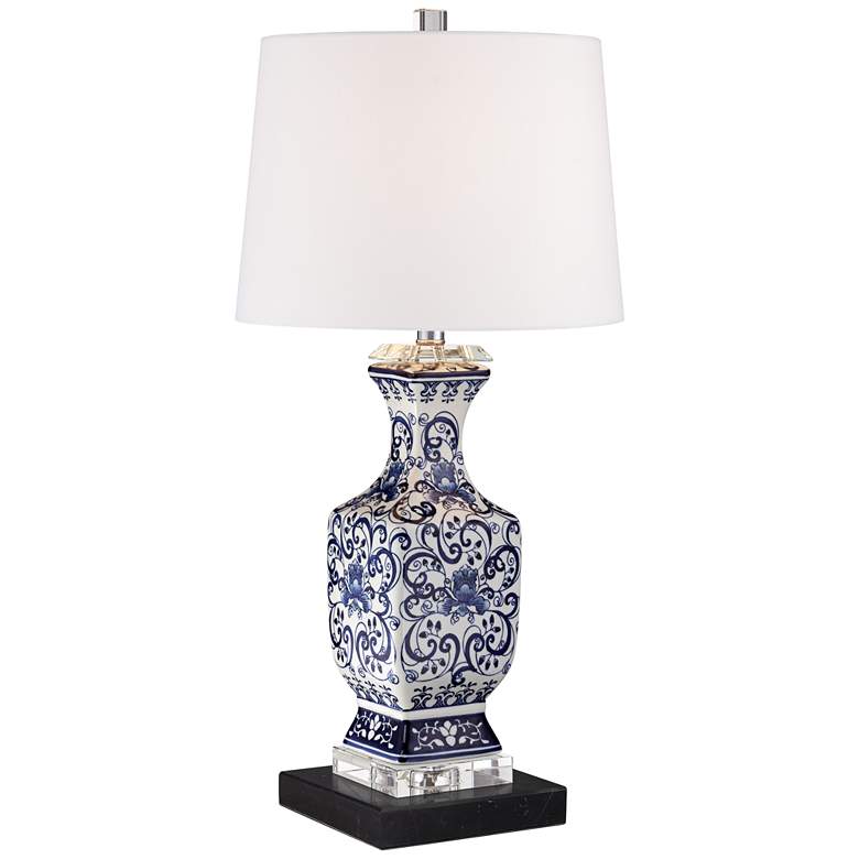 Image 1 Barnes and Ivy Iris 28" Porcelain Lamp with Square Black Marble Riser
