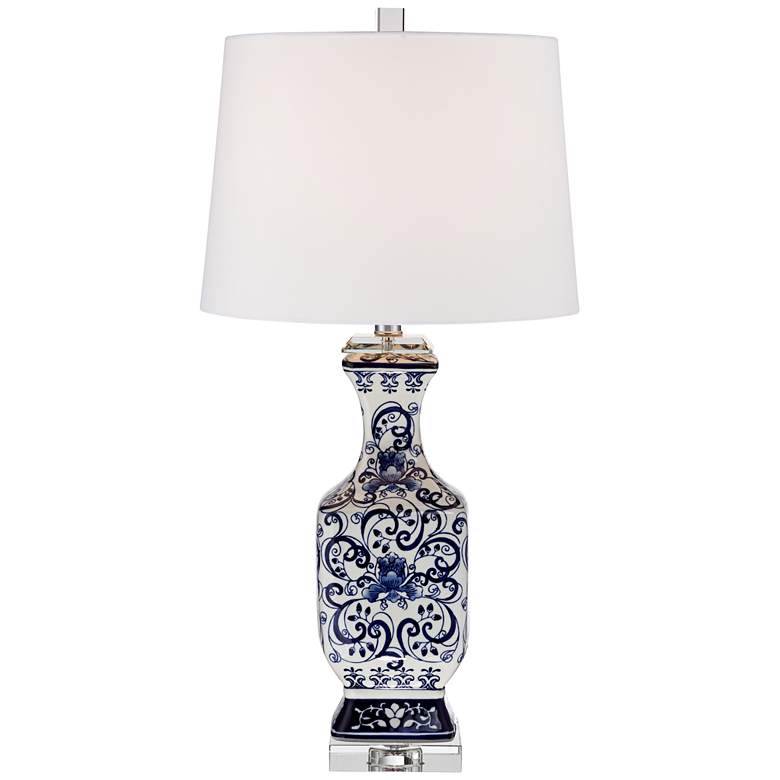 Image 6 Barnes and Ivy Iris Blue and White Porcelain Table Lamp with Dimmer more views