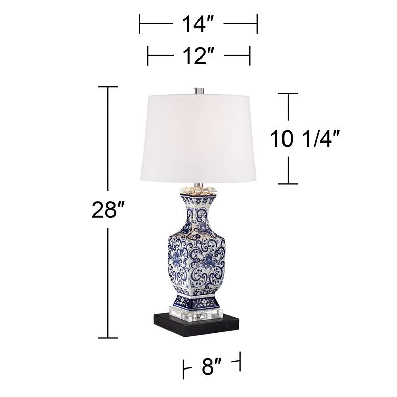 Image 7 Barnes and Ivy Iris Blue Porcelain Lamp with Square Black Marble Riser more views
