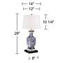 Barnes and Ivy Iris Blue Porcelain Lamp with Square Black Marble Riser