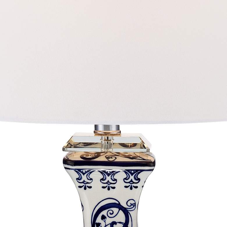 Image 4 Barnes and Ivy Iris Blue Porcelain Table Lamp with Square Acrylic Riser more views