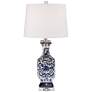 Barnes and Ivy Iris Blue Porcelain Table Lamp with Square Acrylic Riser