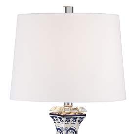 Image3 of Barnes and Ivy Iris Blue White Traditional Ceramic Lamp with Marble Riser more views