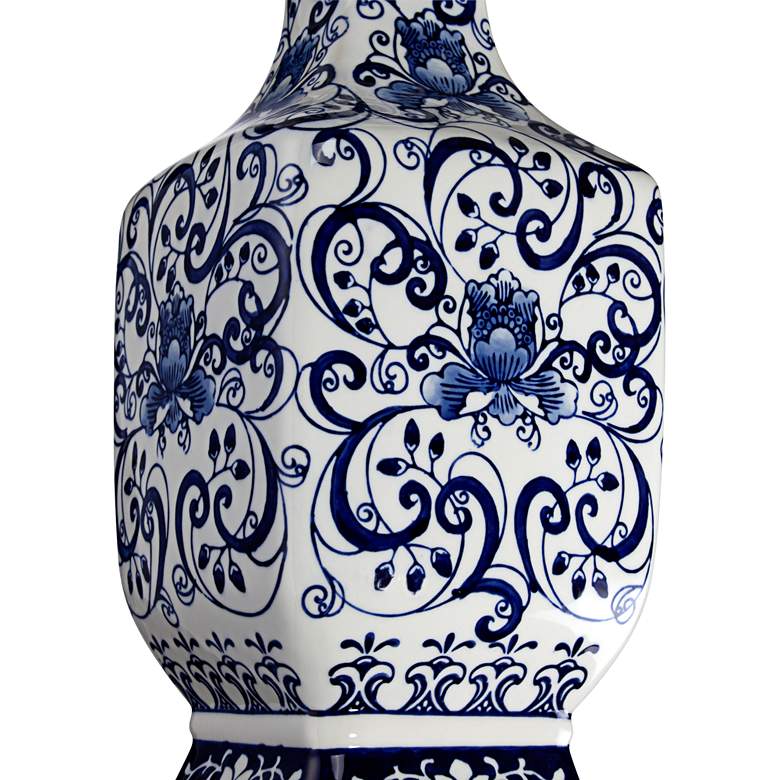 Image 4 Barnes and Ivy Iris Blue White Traditional Ceramic Lamp with Marble Riser more views