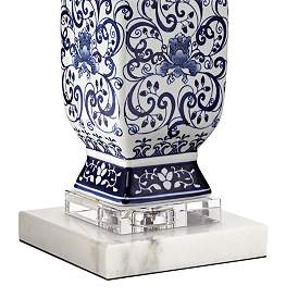 Image5 of Barnes and Ivy Iris Blue White Traditional Ceramic Lamp with Marble Riser more views