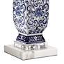 Barnes and Ivy Iris Blue White Traditional Ceramic Lamp with Marble Riser