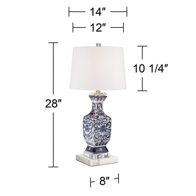 Image 7 Barnes and Ivy Iris Blue White Traditional Ceramic Lamp with Marble Riser more views