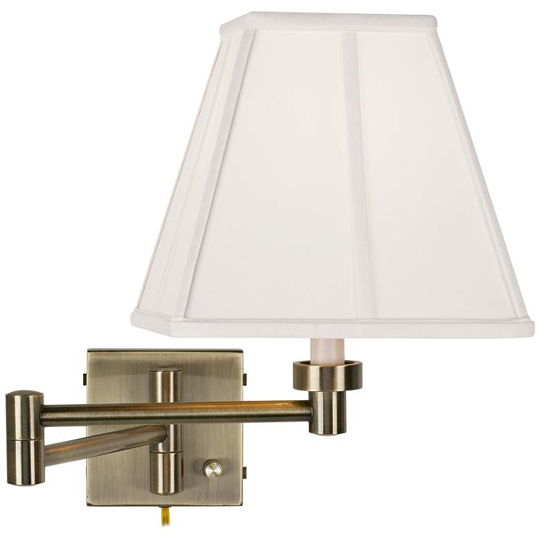 Image 1 Barnes and Ivy Ivory Square Shade Antique Brass Plug-In Swing Arm Wall Lamp