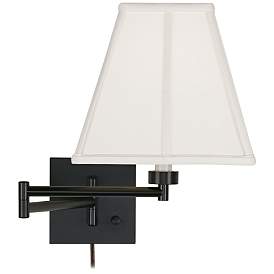 Image1 of Barnes and Ivy Ivory Square Shade Espresso Plug-In Swing Arm Wall Lamp