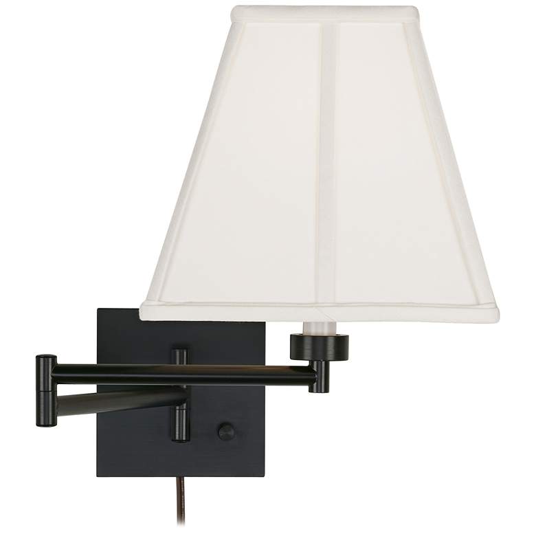 Image 1 Barnes and Ivy Ivory Square Shade Espresso Plug-In Swing Arm Wall Lamp