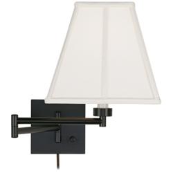 Barnes and Ivy Ivory Square Shade Espresso Plug-In Swing Arm Wall Lamp