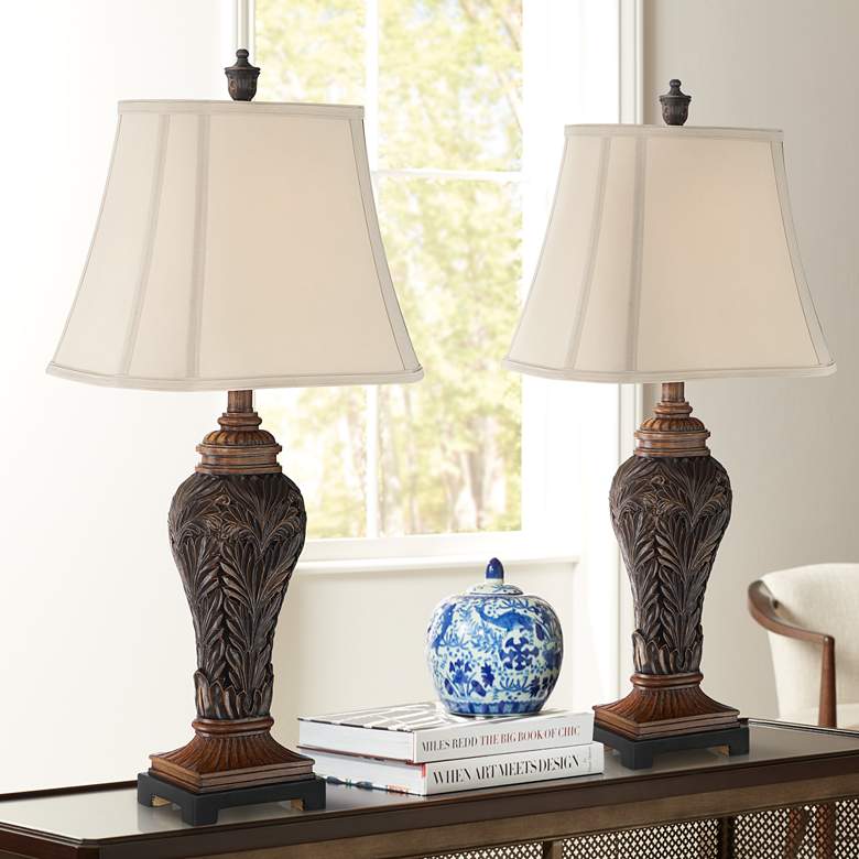 Image 1 Barnes and Ivy Leafwork 29 1/4 inch Bronze Vase Table Lamps Set of 2