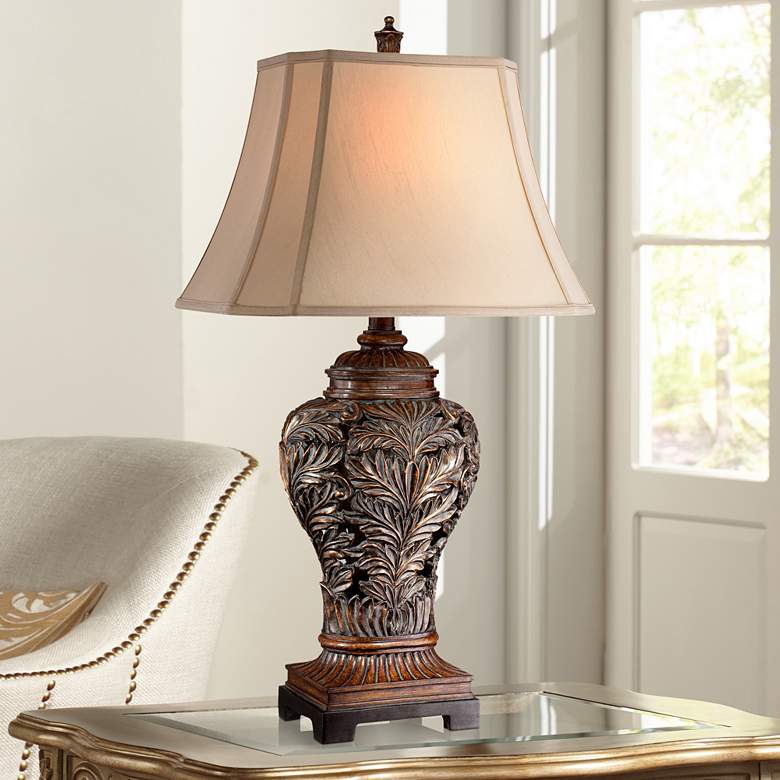 Image 1 Barnes and Ivy Leafwork 32 1/2 inch Bronze Vase Lamp with Table Top Dimmer