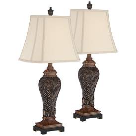 Image2 of Barnes and Ivy Leafwork Vase Table Lamps Set of 2 with USB Cord Dimmers