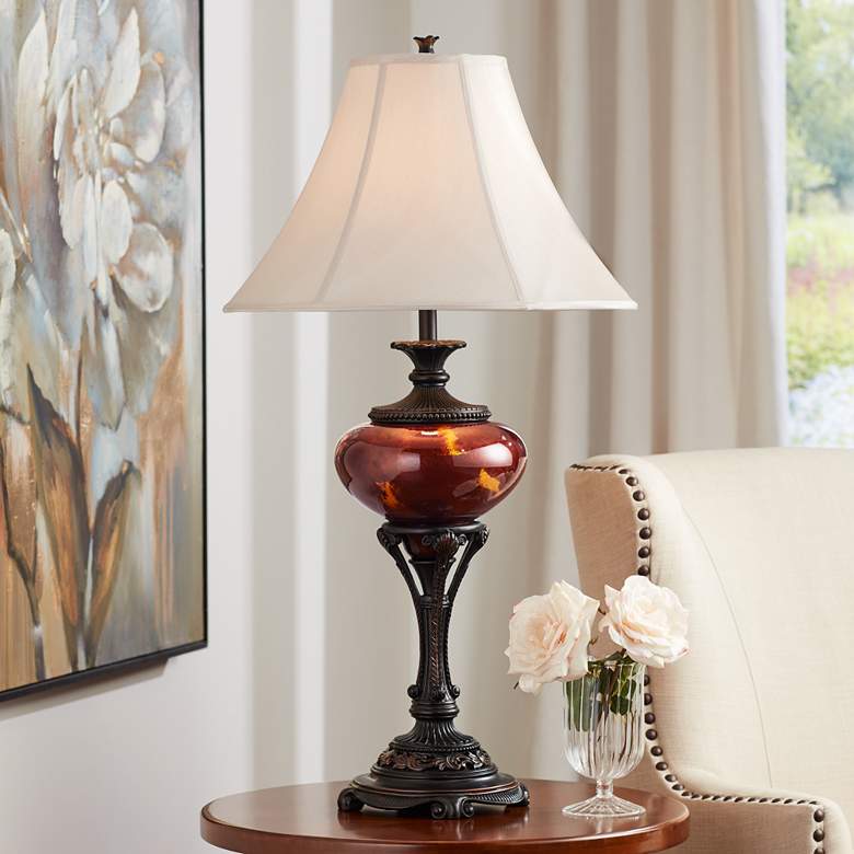 Image 1 Barnes and Ivy Liam 38" Bronze and Tortoise Glass Traditional Lamp