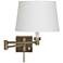 Barnes and Ivy Linen and Brass Swing Arm Plug-In Wall Lamp with Cord Cover