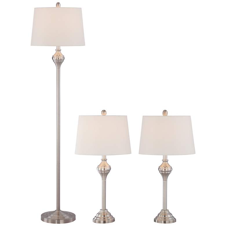 Image 2 Barnes and Ivy Mason Brushed Nickel 3-Piece Floor and Table Lamp Set