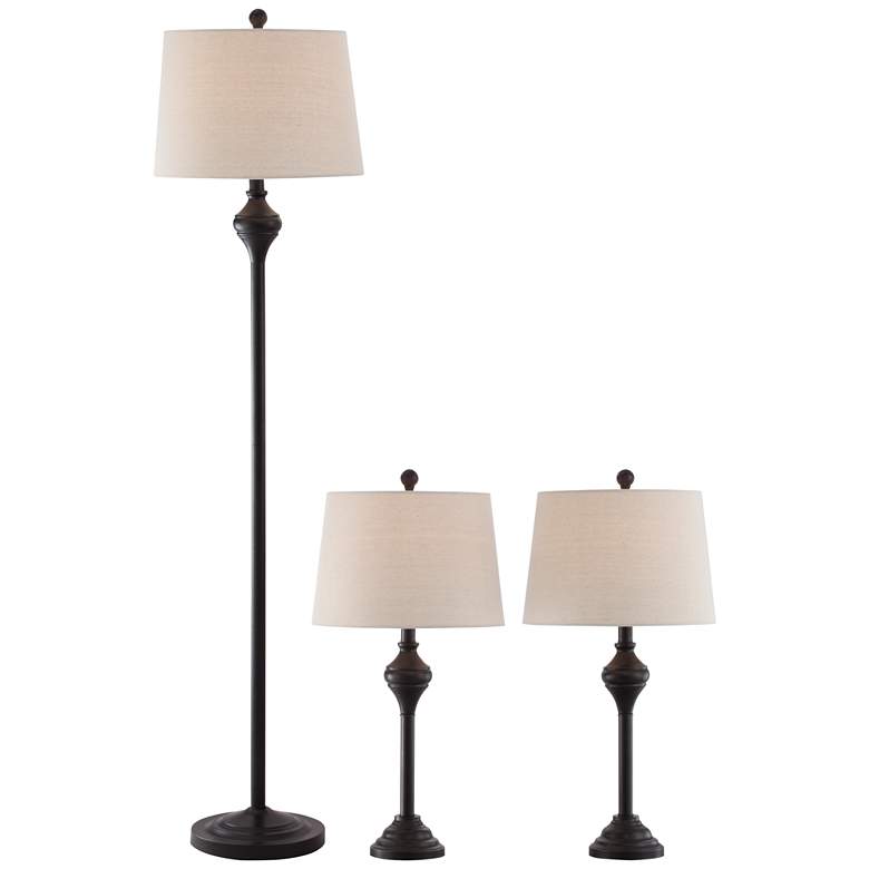 Image 3 Barnes and Ivy Mason Dark Bronze Traditional Floor and Table Lamps Set of 3