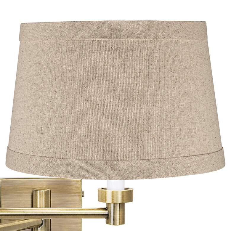 Image 2 Barnes and Ivy Natural Linen Drum Antique Brass Swing Arm with Cord Cover more views