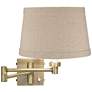 1_Barnes and Ivy Natural Linen Drum Shade Brass Plug-In Swing Arm Wall Lamp