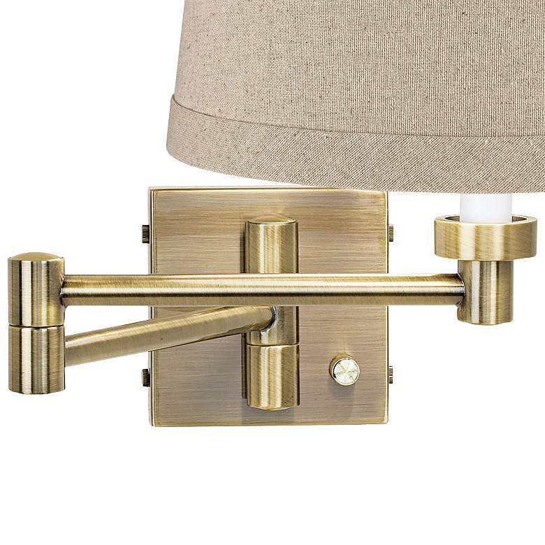 Image 2 Barnes and Ivy Natural Linen Drum Shade Brass Plug-In Swing Arm Wall Lamp more views