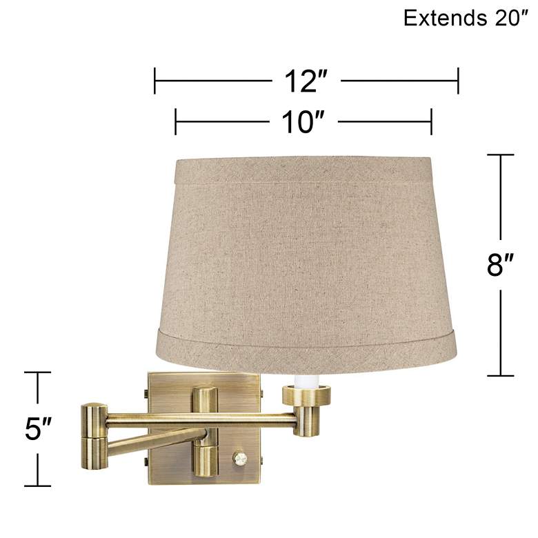 Image 3 Barnes and Ivy Natural Linen Drum Shade Brass Plug-In Swing Arm Wall Lamp more views